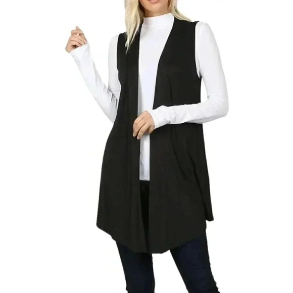 Zenana | Black Open-Front Vest - Women - Picture 1 of 6
